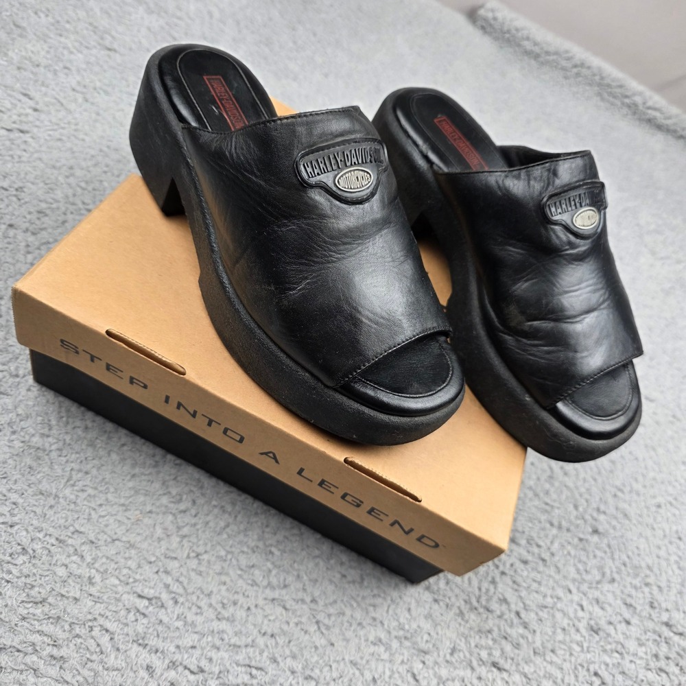Harley Davidson Tempest Slide Women 8 Black Vintage Y2K Leather Platform Mules